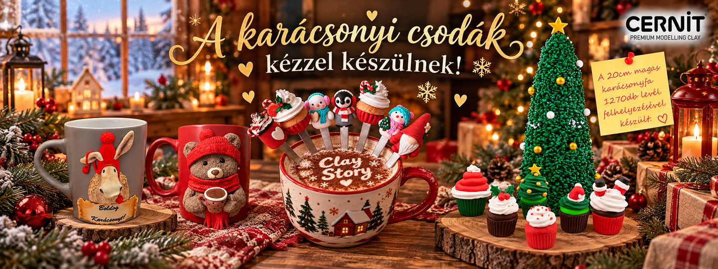 A karácsonyi csodák kézzel készülnek – a Claystory új webshopjának ünnepi kreatívja, gyurmadíszes bögrékkel, kanalakkal és karácsonyfával